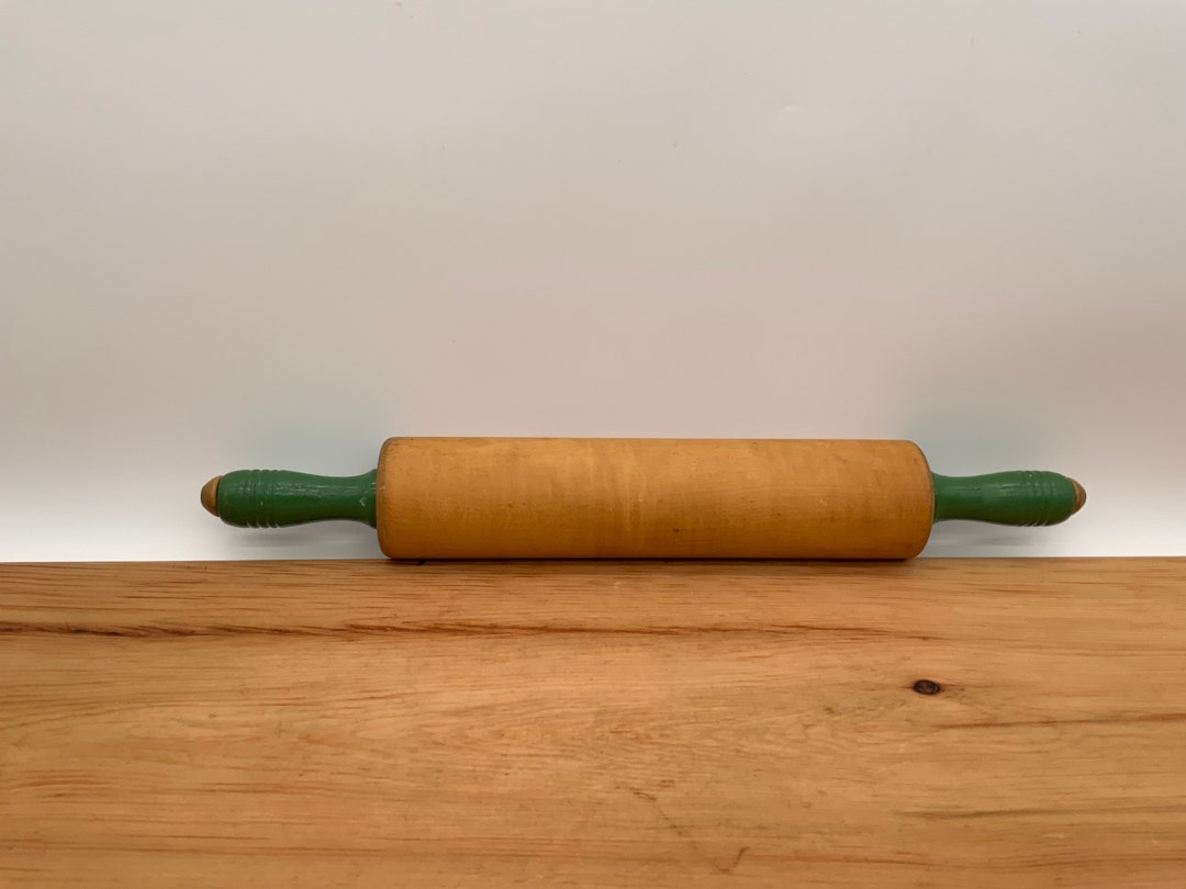 Vintage Wooden Rolling Pin Green Handles Munising Etsy