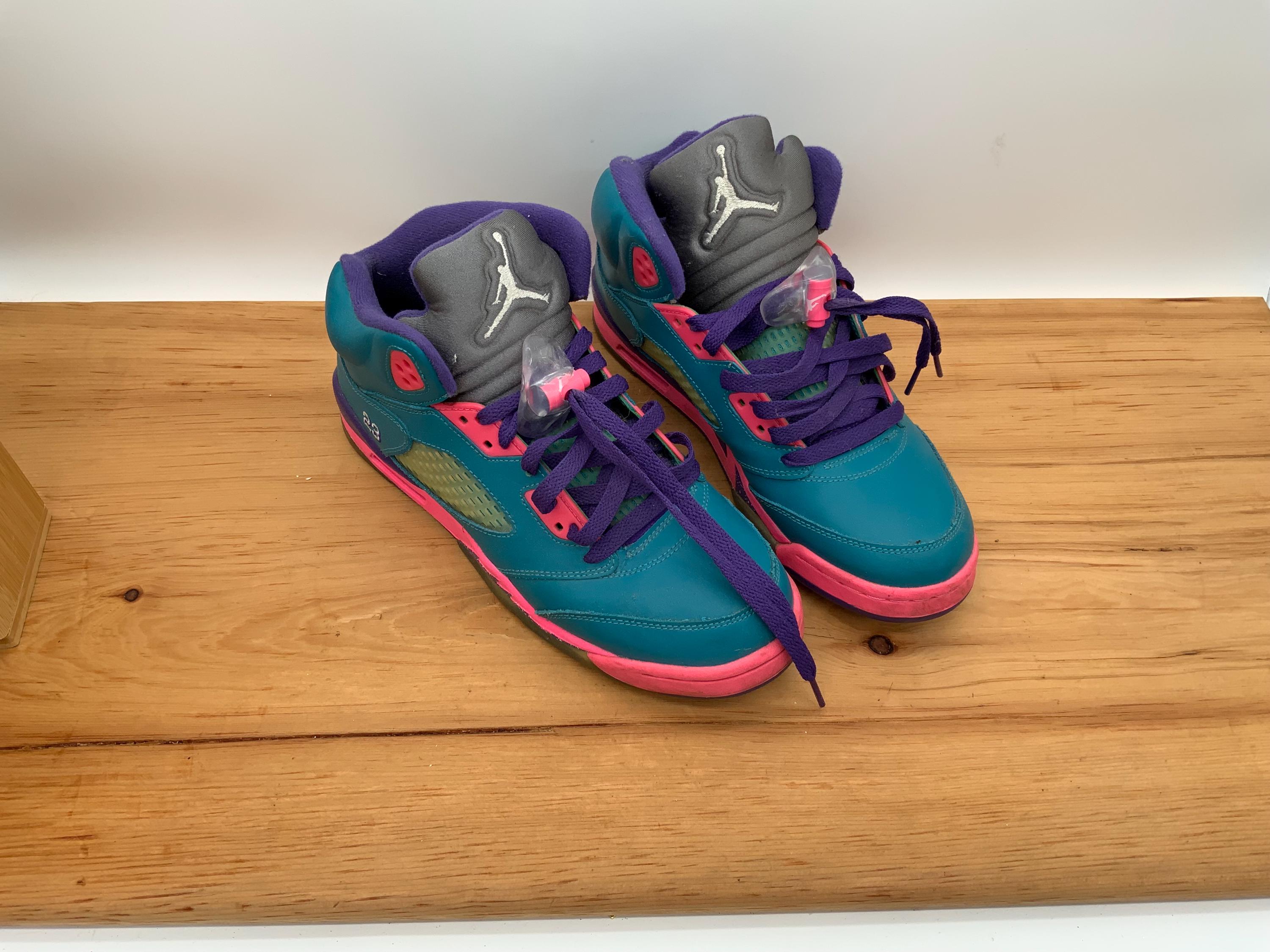 teal pink purple jordan 5s