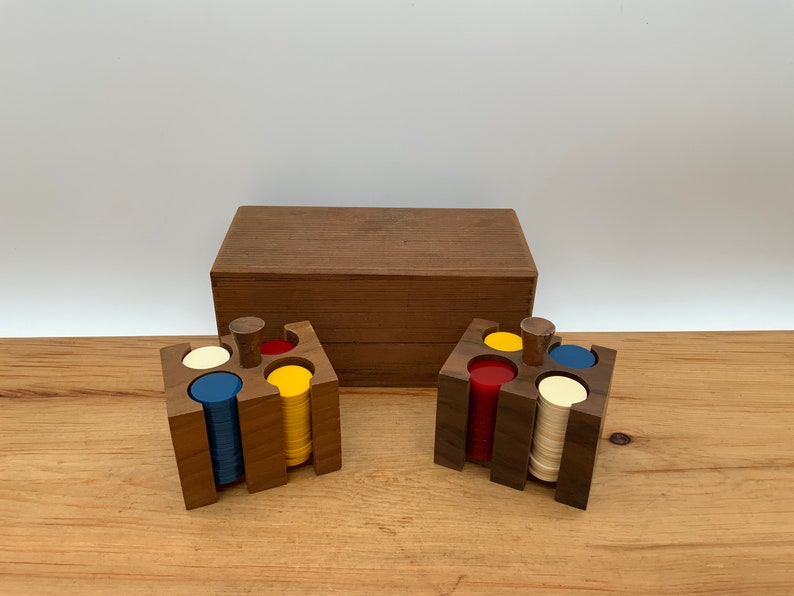 Vintage, Mini Poker Chip Sets in Wooden Box Etsy