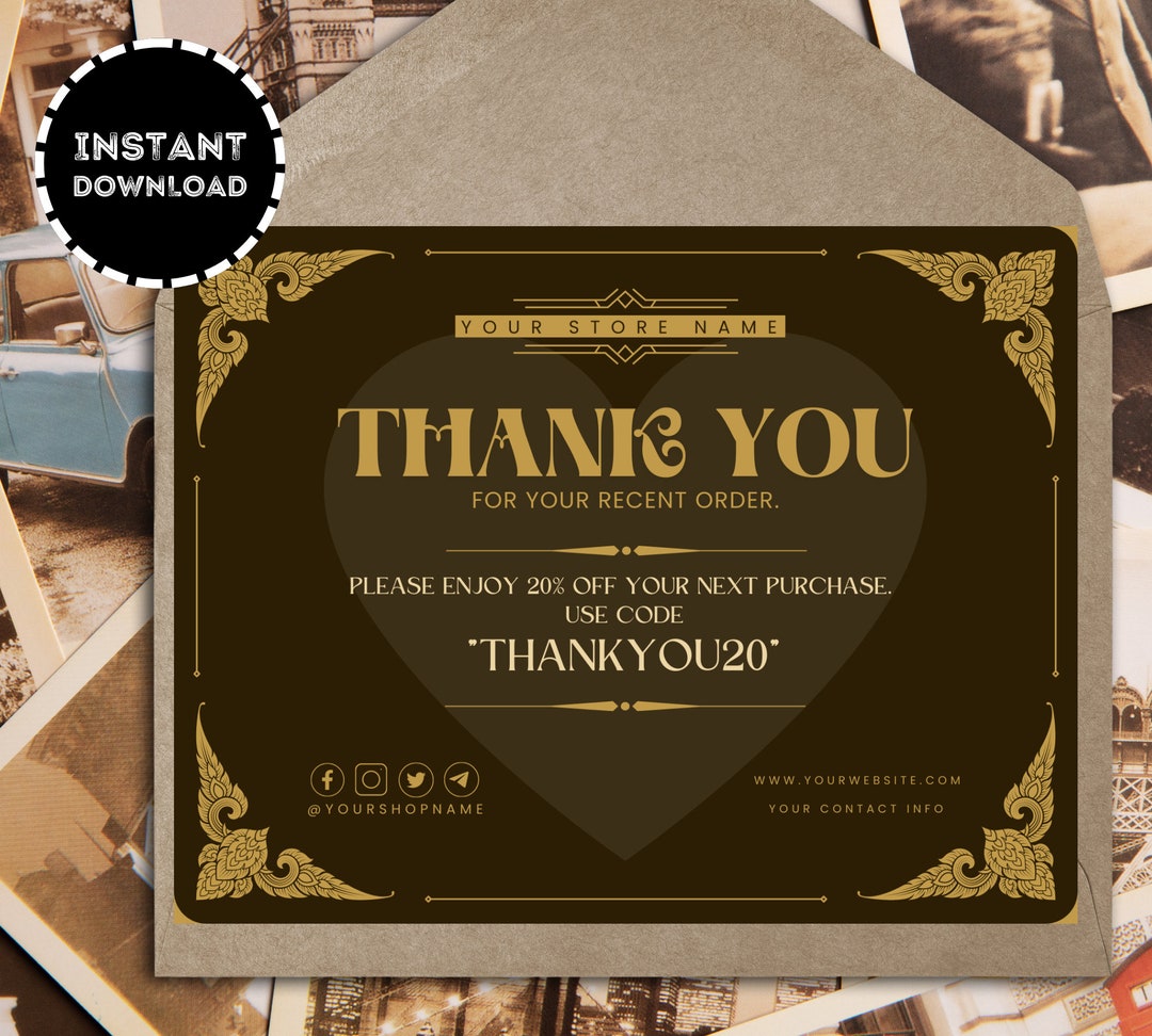 Vintage Editable Thank You Card | DIY Canva Template | Premade Thank ...