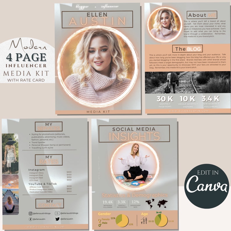 GLOW: Modern 4 Page Media Kit & Rate Card Template | Instagram ...