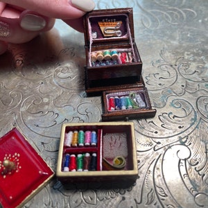 1:12 sewing Kit Wooden Box Miniature for BJD Barbie Dolls