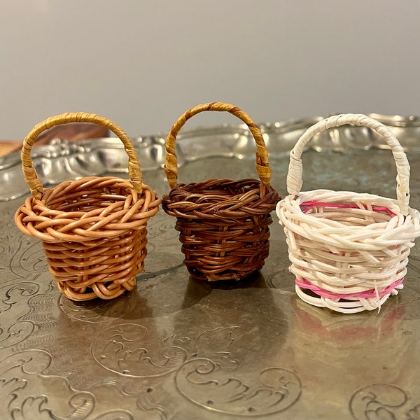 1:12 round woven wicker basket miniature for BJD Barbie dolls