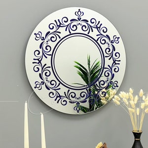 Round Mirror Wall Decor: Navy Blue Victorian Art