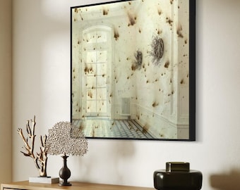 Rusty Antique Wall Mirror - Black Metal Frame