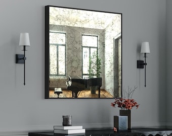 Moon Antique Silver Tinted Wall Mirror - Black Metal Frame