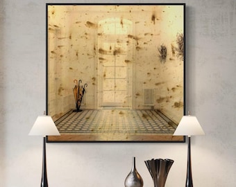Rusty Antique Bronze Tinted Wall Mirror - Black Metal Frame