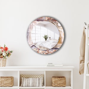 Crafted Round Wall Mirror: Agate Design, Stylish Home Decor (24&quot;/60cm)