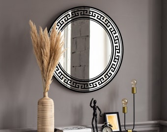 Art Deco Style Round Black Mirror for Modern and Classic Interiors, Hallway Mirror, Black Round Mirror