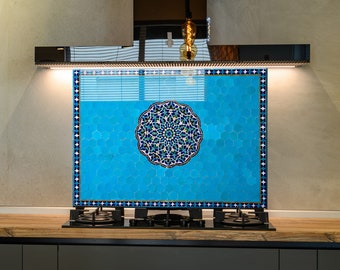 Tempered Glass Stove Backsplash: Eastern Mosaic Tile Kitchen Decor