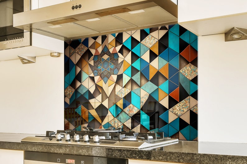 Kitchen Backsplash Mosaic Glass Tile Print Stove Backsplash Etsy