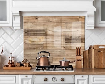 Wooden Parquet Tempered Glass Stove Backsplash: Heat Resistant Kitchen Panel