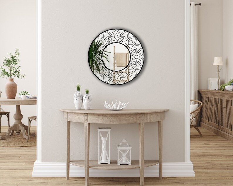 24 Inch Round Mirror Art Deco Frameless Mirror Asymmetrical Etsy