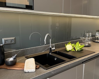 Grey Tempered Glass Kitchen Backsplash: Heat & Stain Resistant