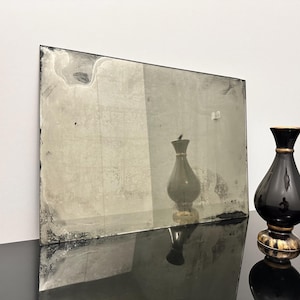 Antique Mirror Tiles with a Distressed, Oxidized Finish, Featuring Organic Black Patterns