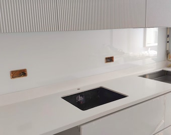 Custom Tempered Glass Kitchen Backsplash: White or Black Panel