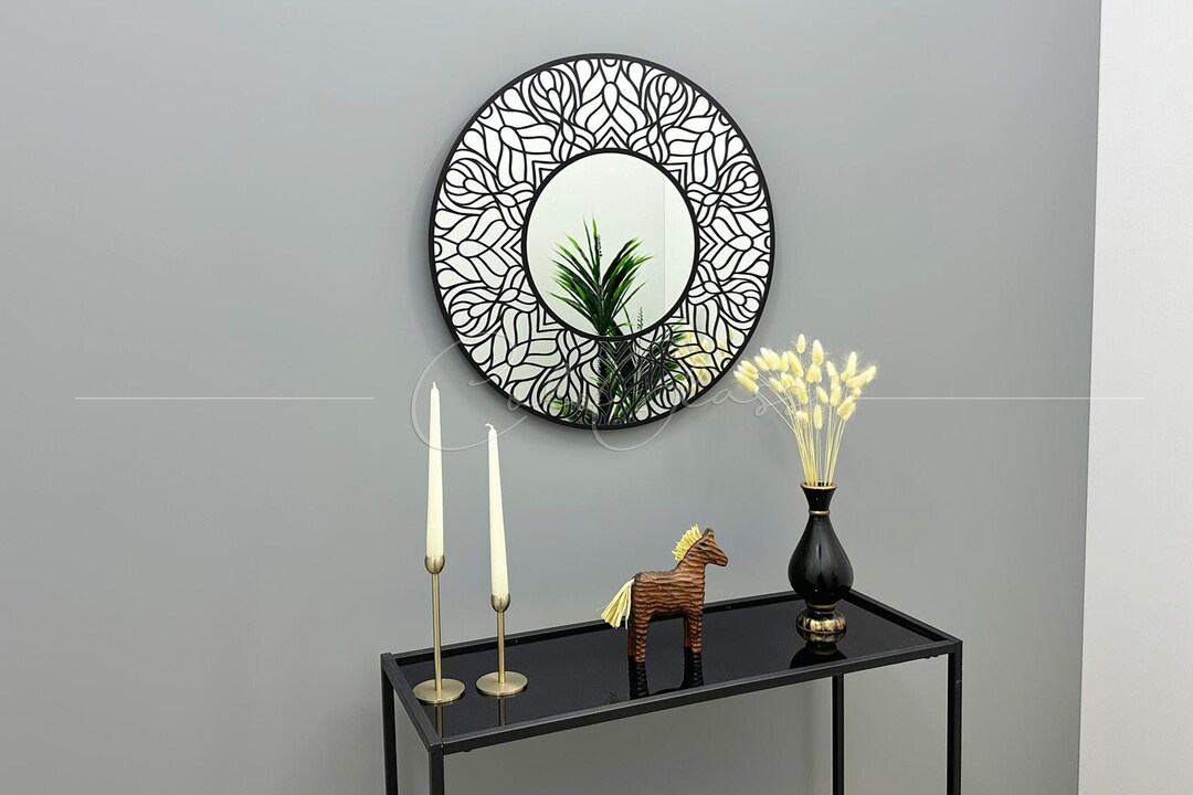 Art Deco Style Round Black Wall Mirror for Modern and Classic Interiors