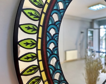 Decorative Round Wall Mirror with Elegant Floral Design, Mirror for Bathrooms, Bedroom Wall Mirror, Sideboard Mirror, Vanity Mirror Art