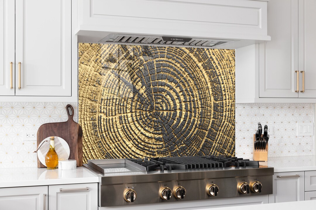 A Slice of Wood in Gold and Black Color Designed Tempered Glass Stove ...