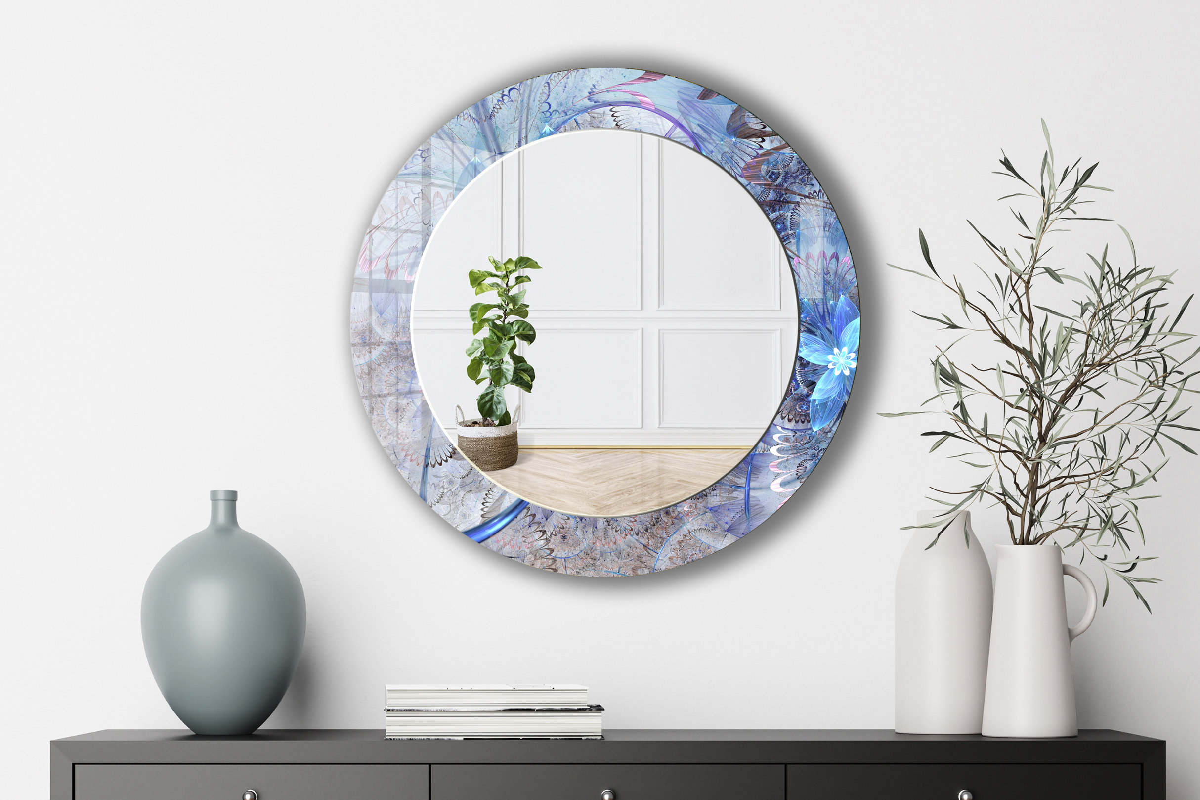 Crafted Round Wall Mirror With Unique Design for Stylish Home Decor