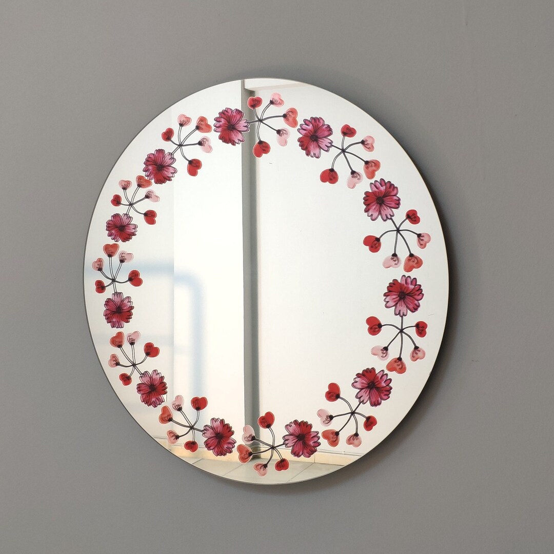 Artistic Round Wall Mirror With Floral Inspired Design, Floral Round ...