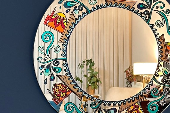 Espejo decorativo, espejo de pared redondo, arte de espejo, espejo rústico,  espejo de pared, calcomanía de espejo, espejo de salón, espejo de entrada -   México