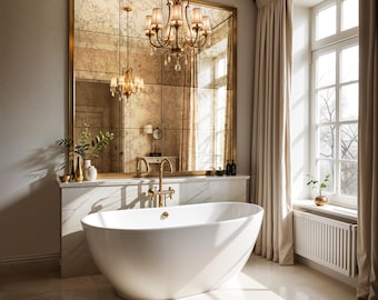 Handcrafted Antique Mirror Tiles: Distressed Bronze Moon Finish