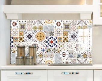 Moroccan Tile Tempered Glass Stove Backsplash: Heat Resistant Kitchen Decor