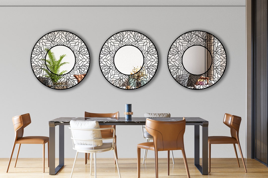 Statement Mirrors for Living Room, Set of Three Mirrors Wall Decor