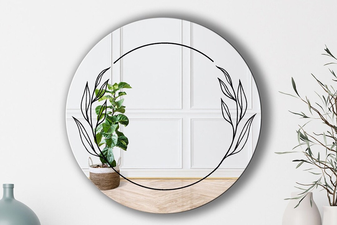 Elegant Round Wall Mirror With Delicate Floral Print, Perfect for ...