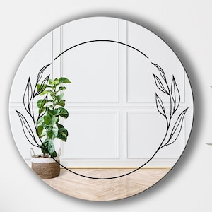 Elegant Round Wall Mirror with Delicate Floral Print, Perfect for Minimalist and Contemporary Décor