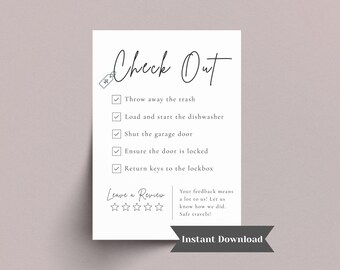Vacation Rental Checkout Sign: Editable 8.5x11 Canva Template (PDF & PNG Download)