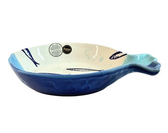 Ceramic Salad Bowl, Fish-shaped, Made in Portugal, Sardines Pattern, Typical Portuguese Pottery, fruit bowl, serving dish