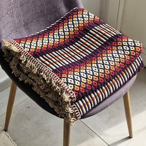 Manta tradicional portuguesa, manta de algodón, manta tejida a mano, decoración rústica de granja, manta bohemia, decoración textil, manta suave, colorida