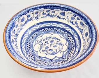 Ensaladera de Cerámica, Cerámica Típica Portuguesa, cuenco de cerámica, centro de mesa, cuenco decorativo, ensaladera, pintado a mano, azul y blanco