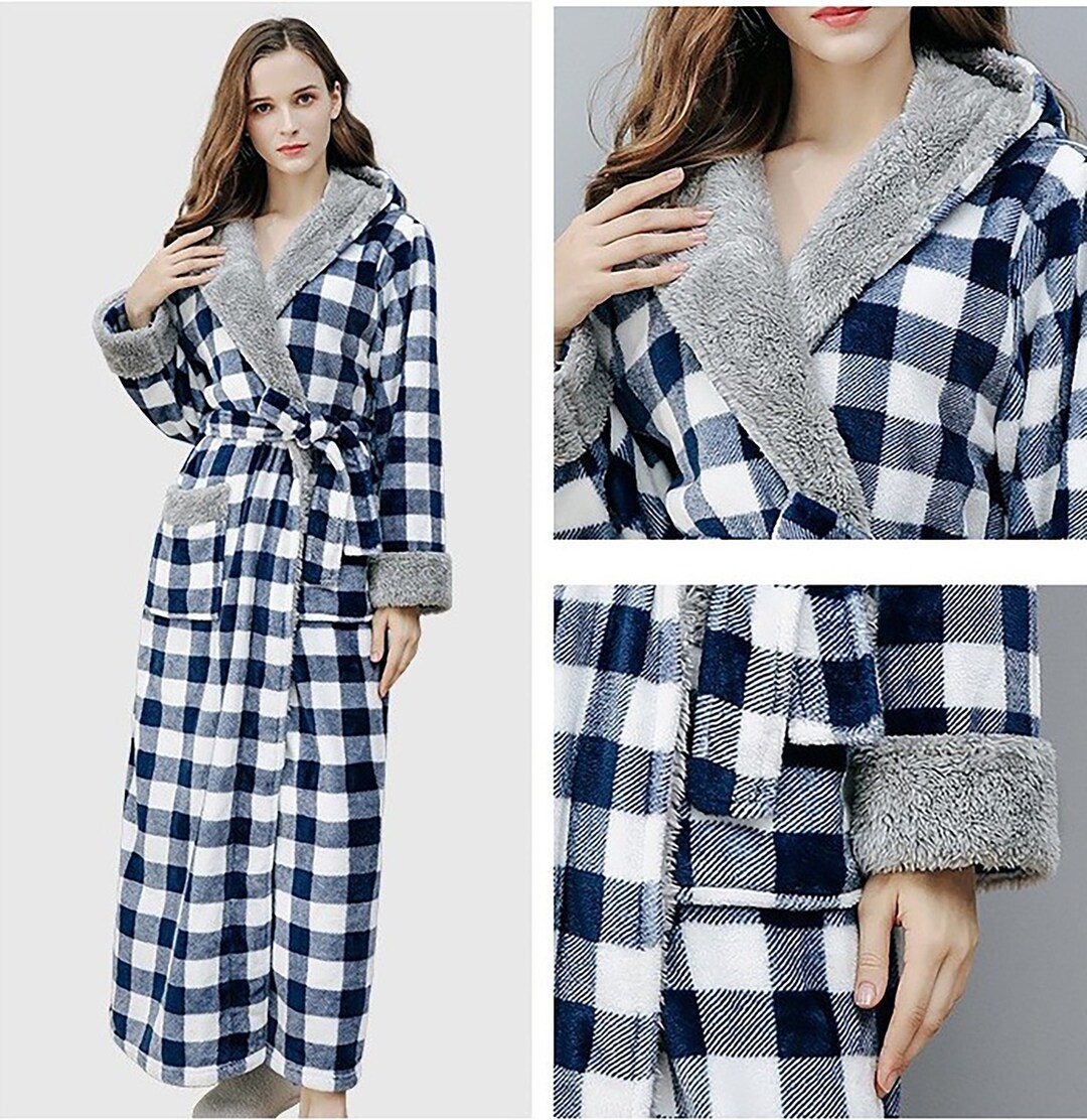 Personalized Robe Plaid Plush Bathrobe Couple Bathrobe Women Bathrobes