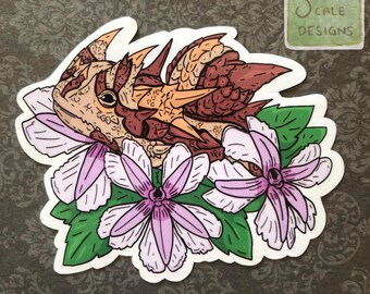 Thorny Devil Lizard with Pink Velleia Flower Reptile Sticker