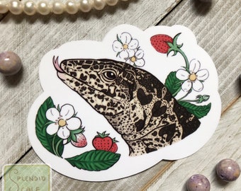 Gold Tegu with Strawberries Lizard Reptile Sticker