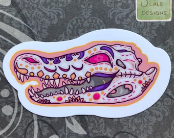 Colorful Alligator Sugar Skull Day of the Dead Reptile Sticker