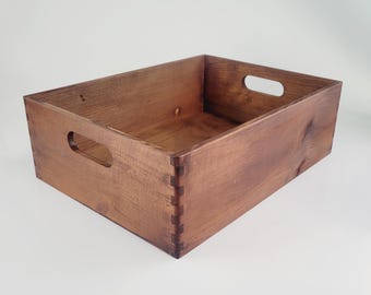 Wooden box with Handles, Without Lid, Toy Box, hand-painted with stain and lacquer, in Brown Color