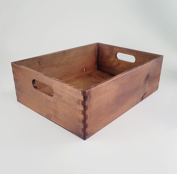 Wooden box with Handles, Without Lid, Toy Box, hand-painted with stain and lacquer, in Brown Color