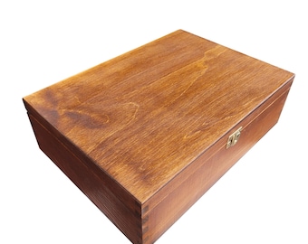 A4 Size Wooden Box, For Documents, With Lid, Closed with a Latch, The box is Hand Painted in Brown Color