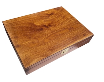 Wooden Jewellery Rectangular Box Closed with a Latch, Hand Painted Wooden Box in Brown Color