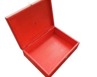 A4 Size Wooden Box, For Documents, With Lid Lockable Latch, The box is Hand Painted in Red Color