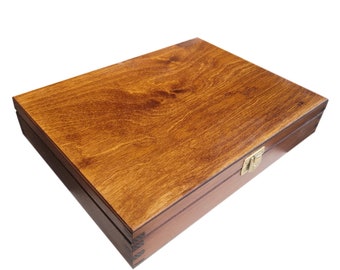 Wooden Jewellery Rectangular Box Closed with a Latch, Hand Painted Wooden Box in Brown Color