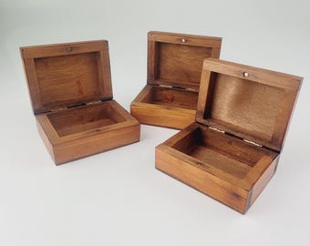 Wooden Small Jewellery Boxes Closes with a magnet, Set of 3, Hand Painted Wooden Box in Brown Color, Hand Painted Jewellery Box