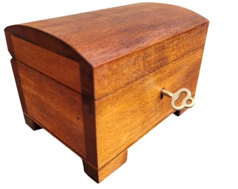 Wooden Small Jewelery Chest locked with a key, hand-painted with a Brown stain and colorless varnish