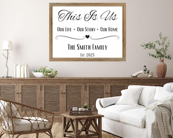 Cartello personalizzato con nome di famiglia: This Is Us Wall Art (download digitale)