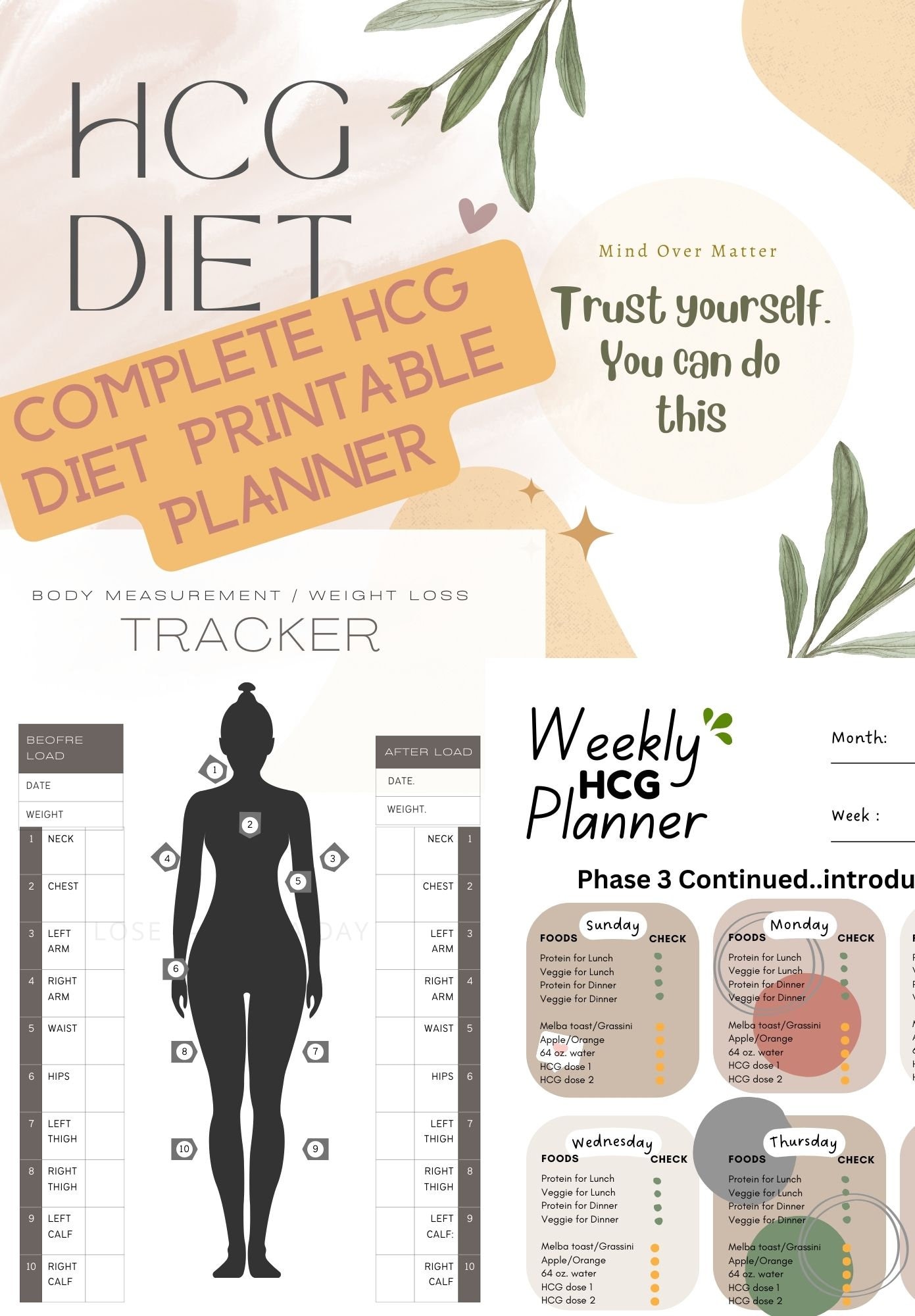 HCG Diet Journal Complete HCG Diet Tracker Detailed HCG Diet Weight ...