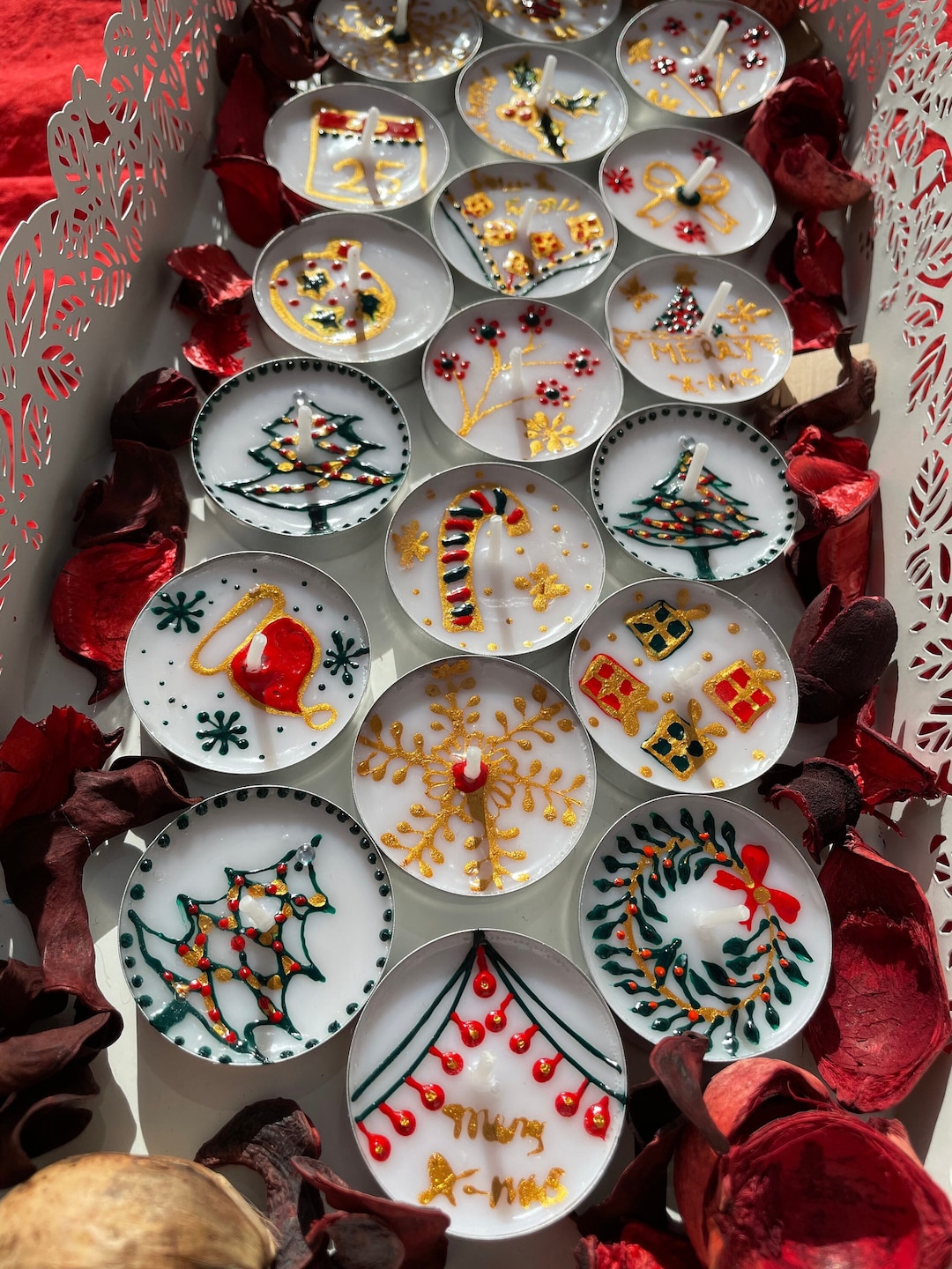 Handmade Decorative Christmas Tea Lights Etsy UK